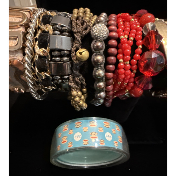 Lot of 17 Mixed Bracelets Bangles Stretch Leather Stone Wrap Wear or Resell - Picture 7 of 16